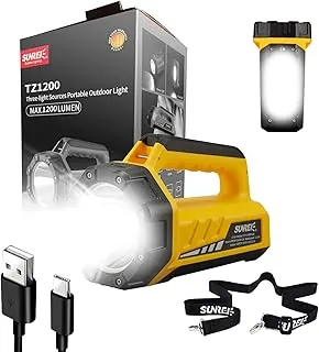 SUNREI Linterna LED recargable de 1200 lm, 8 modos de luz, linterna portátil para camping, banco de energía de 10400 mAh, impermeable IP67 para emergencias, cortes de energía, emergencia de huracán