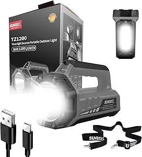 SUNREI Linterna recargable LED de 1200 lúmenes, linterna portátil para acampar con 8 modos de luz, banco de energía de 10400 mAh, impermeable IP67 para emergencias, cortes de energía, huracanes