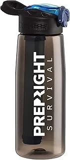 Survival - Botella de filtro de agua de 4 etapas, sin BPA, botella de agua de campamento de 22 onzas con brújula incorporada, equipo de preparación para viajes y emergencias, color negro
