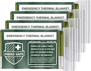 Swiss Safe Paquete de 4 mantas de emergencia Mylar para supervivencia, compactas y aisladas para clima frío, diseñadas para la NASA, al aire libre, correr, campamento, supervivencia, kit de automóvil
