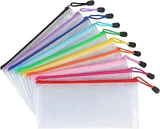 Tamaki Paquete de 10 bolsas de malla con cremallera para documentos, impermeables, bolsas de plástico para lápices, tamaño A6, para la organización del aula, suministros escolares de oficina