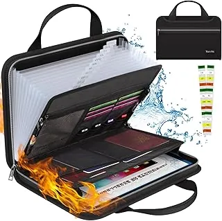 Tamfile Organizador de Archivos Acordeón Ignífugo con Asa, Carpeta de Archivos Expandible Transparente de 13 Bolsillos con Cremallera y Etiquetas, Carpeta de Archivos con Múltiples Bolsillos