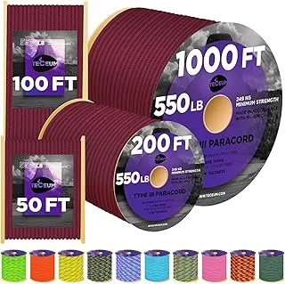 TECEUM - Cuerda de nailon utilitaria Burgundi, 50 pies, 4 mm, cuerda resistente para tienda de campaña, camping, equipo de senderismo, cuerda EDC de supervivencia fuerte, 067gd