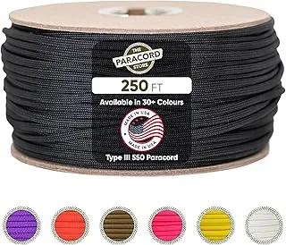 The Paracord Store | Cuerda de paracaídas tipo III 550 - Carrete de 250 pies, Blank | Cuerda táctica resistente de 7 hebras – Cuerda de paracaídas de nailon fabricada en Estados Unidos para exteriores