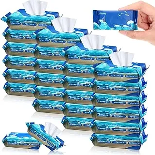 Threlaco Paquete de 24 Total 192 Pcs Toallitas Húmedas Biodegradables de Tamaño de Viaje Respetuosas con la Piel para Manos con Extractos Naturales Hipoalergénicos Sin Fragancia Sin Alcohol para