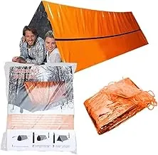Tienda de campaña de tubo de emergencia Mylar para 2 personas + cuerda de paracaídas • Protección para todo tipo de clima para camping, senderismo y kits de supervivencia, color naranja