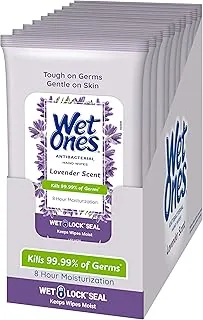 Toallitas antibacterianas de mano Wet Ones, toallitas de lavanda | Estuche de toallitas para viaje, toallitas antibacterianas, toallitas hidratantes | 20 unidades de toallitas de tamaño de viaje