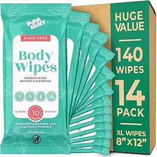 Toallitas corporales (paquete de 14) – 140 toallitas de baño XL para adultos sin enjuague, toallitas para adultos mayores – Limpieza suave de la piel corporal y cara, toallita de ducha para viajes, ancianos, coche, gimnasio, camping (8 x 12 pulgadas)