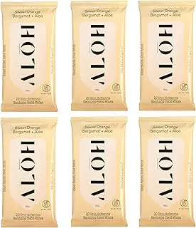 Toallitas desinfectantes de manos ALH con aroma a bergamota de naranja dulce + aloe - Manos limpias, mente clara - Desinfectante de manos para ir y venir para niños y adultos - Tamaño de viaje 6
