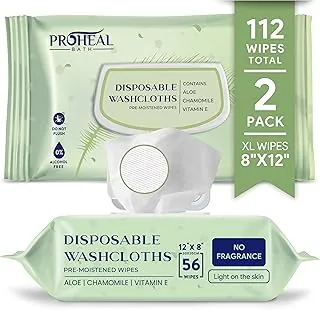 Toallitas húmedas grandes para adultos, paquete de 2 toallitas corporales desechables de 12 x 8 pulgadas, sin fragancia con aloe, manzanilla y vitamina E, para baño y viajes