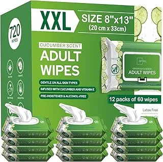Toallitas para adultos extra grandes perfumadas - Toallitas húmedas para incontinencia aptas para la piel, toallitas desechables para adultos y personas mayores - 8x13" 12 paquetes de 60 (720