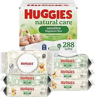Toallitas para bebé sin perfume Huggies Natural Care Sensitive, hipoalergénicas, 6 paquetes con tapa abatible (288 toallitas en total)