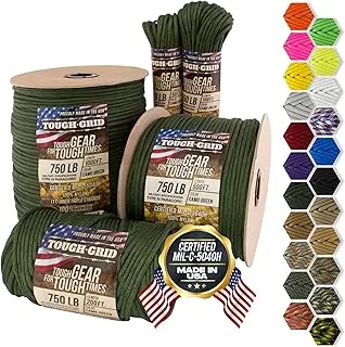 TOUGH-GRID - Cuerda paracaídas de 340 kg, cuerda paracaídas 100% nailon Mil-Spec tipo IV utilizada por el ejército de Estados Unidos, ideal para pulseras y cordones, hecho en los Estados Unidos