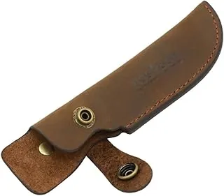 TOURBON Funda de cuchillo de hoja fija de cuero marrón con cierre a presión