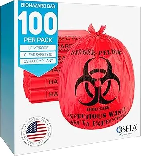 Trashanium Bolsas de residuos de riesgo biológico, 10 galones, 100 unidades, rojas, sin fugas, grado médico, eliminación segura de residuos infecciosos
