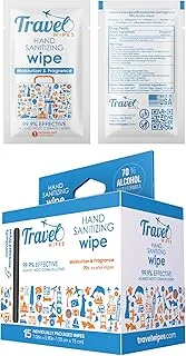Travel Wipes desinfectante de manos – 15 unidades envueltas individualmente | Aroma cítrico fresco, hidratante, toallitas con 70% alcohol | Viajes, hogar, oficina, uso diario | Fabricado en Estados Unidos