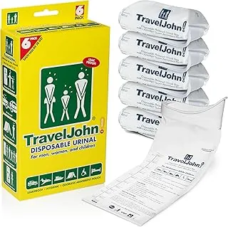 TravelJohn Disposable Urinal Bags – Road Trip Essentials for Men, Women & Kids – Odorless Leakproof Portable Urine Bags – Ideal for Camping, Emergencies & Long Car Rides (TJ1A-C)