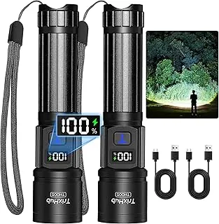 TrixHub Linternas Recargables Paquete de 2, Linterna Super Brillante de Altos Lúmenes, 5 Modos con Zoom Linternas con Pantalla Digital LCD, Potentes Linternas LED de Mano para Emergencias del Hogar y