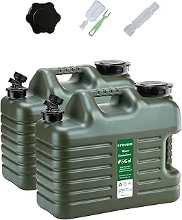 UPWOIGH Juego de 2 jarras de agua de 5 galones, contenedor de agua para campamento, almacenamiento de agua verdaderamente sin fugas, gran tanque de agua verde militar, sin BPA, equipo portátil de emergencia para senderismo al aire libre