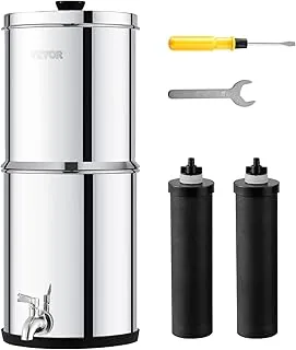 VEVOR Sistema de filtro de agua alimentado por gravedad, 2.25G Sistema de sobremesa de acero inoxidable 304, sistema de filtración de agua, reduce el plomo y hasta un 99% del cloro, con 2 filtros de