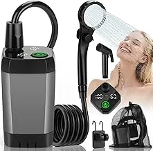 vignuto Ducha portátil para acampar, bomba de ducha recargable para acampar con pantalla LED de nivel de batería y temperatura
