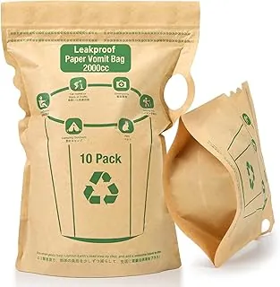 Vomit Bags desechables de 2000 cc – A prueba de fugas con forro interior resistente al agua, papel ecológico certificado FSC para adultos, niños, mujeres embarazadas – Viajes en coche, mañana y mareo