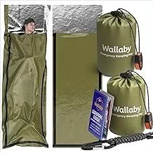 Wallaby 2-Pack Emergency Mylar Sleeping Bags with Nylon Pouches, Whistle Pull & Paracord with Carabiners, Free Survival Guide – Hiking, Survival