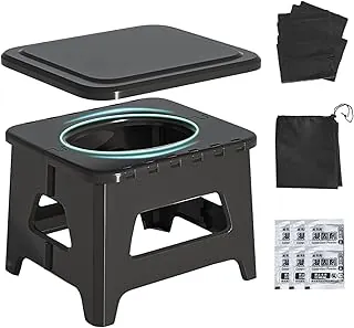 Wanheart Inodoro portátil para adultos, inodoro plegable para acampar con tapa y solidificador, asiento de emergencia para movilidad limitada, orinal compacto para el hogar, RV y viajes, diseño antideslizante (negro)
