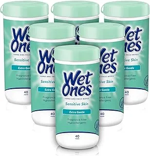 Wet Ones Toallitas para manos y rostros, piel sensible, sin perfume, manos y cara, recipiente de 40 unidades (paquete de 6)