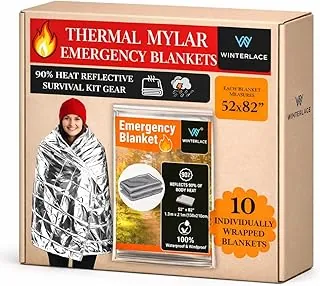 Winterlace Mantas de Mylar de emergencia (paquete de 10) de lámina térmica, supervivencia, rescate, desastres, senderismo al aire libre, ligeras (10)