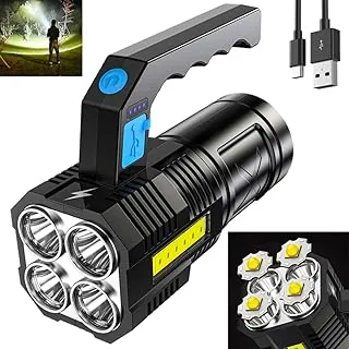 Wrrozz - Linterna LED recargable USB, luz táctica de alto lúmenes con luz lateral, 4X LED, linternas superbrillantes ampliables, portátiles para acampar al aire libre, emergencia en el hogar