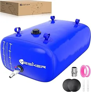 Yesker Vejiga portátil de almacenamiento de agua de 63 galones, tanque de vejiga de agua plegable de PVC 1000D resistente con espiga de PVC de 3/4 pulgadas para jardín, campamento y uso de emergencia, azul