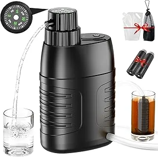YOTAN Purificador de agua eléctrico de supervivencia, filtro de agua portátil de 6 etapas de 0.01 micrones con brújula de emergencia, sistema de purificación de agua para camping, mochilero, senderismo, viajes, ciclismo, pesca, caza