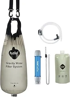 Yuclet Sistema de filtro de agua por gravedad con bolsa de 2 galones y popote de filtro de agua de 0.1 micrones, sistema de filtración de agua alimentado por gravedad, purificador de agua de