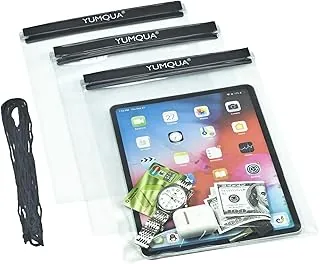 YUMQUA Bolsas impermeables de gran tamaño, paquete de 3, soporte hermético transparente para documentos, mapa, cámara, teléfono celular, llave de automóvil, se adapta a kayak, barco, senderismo